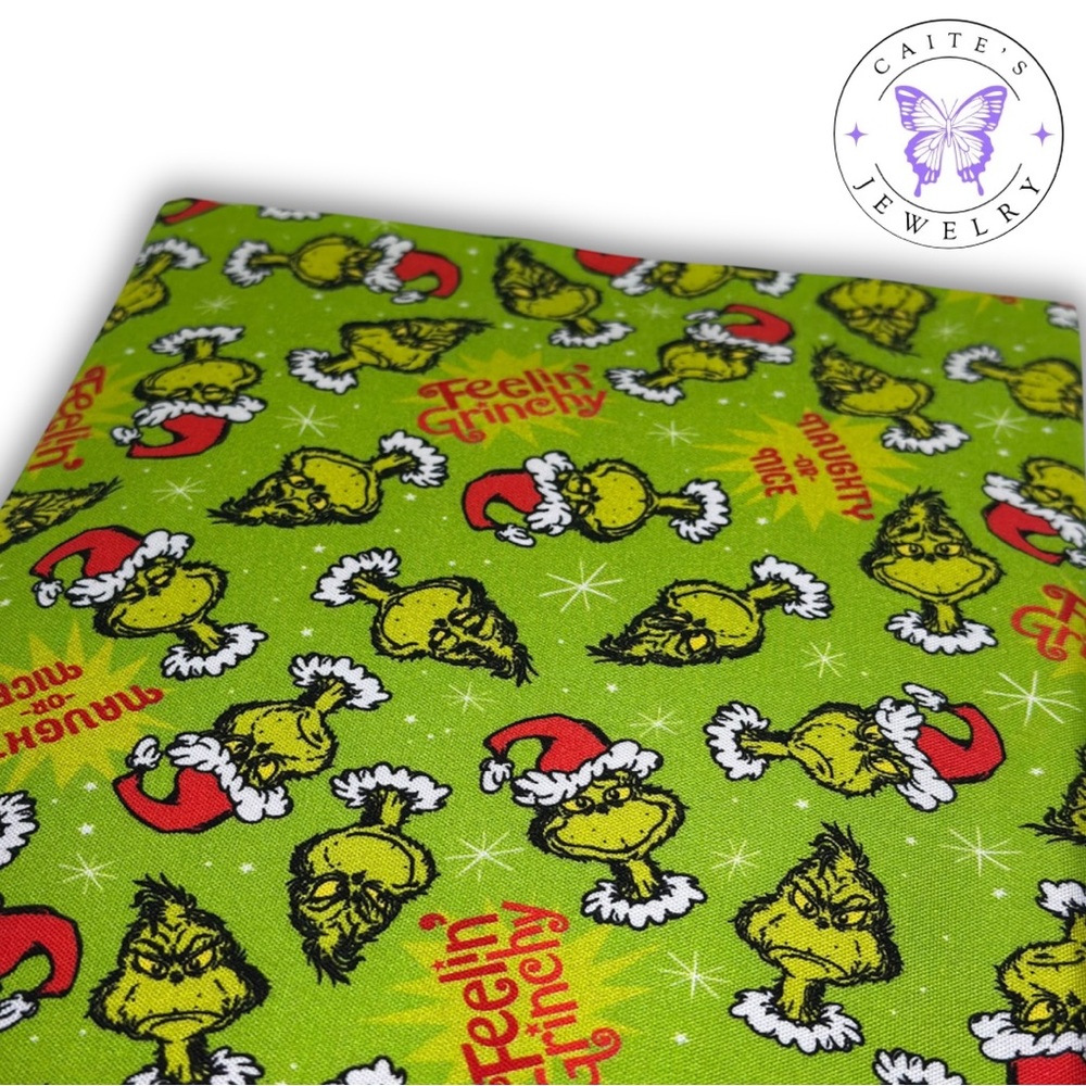 Handmade Small Book/Kindle Sleeve with a Feelin’ Grinchy Fabric